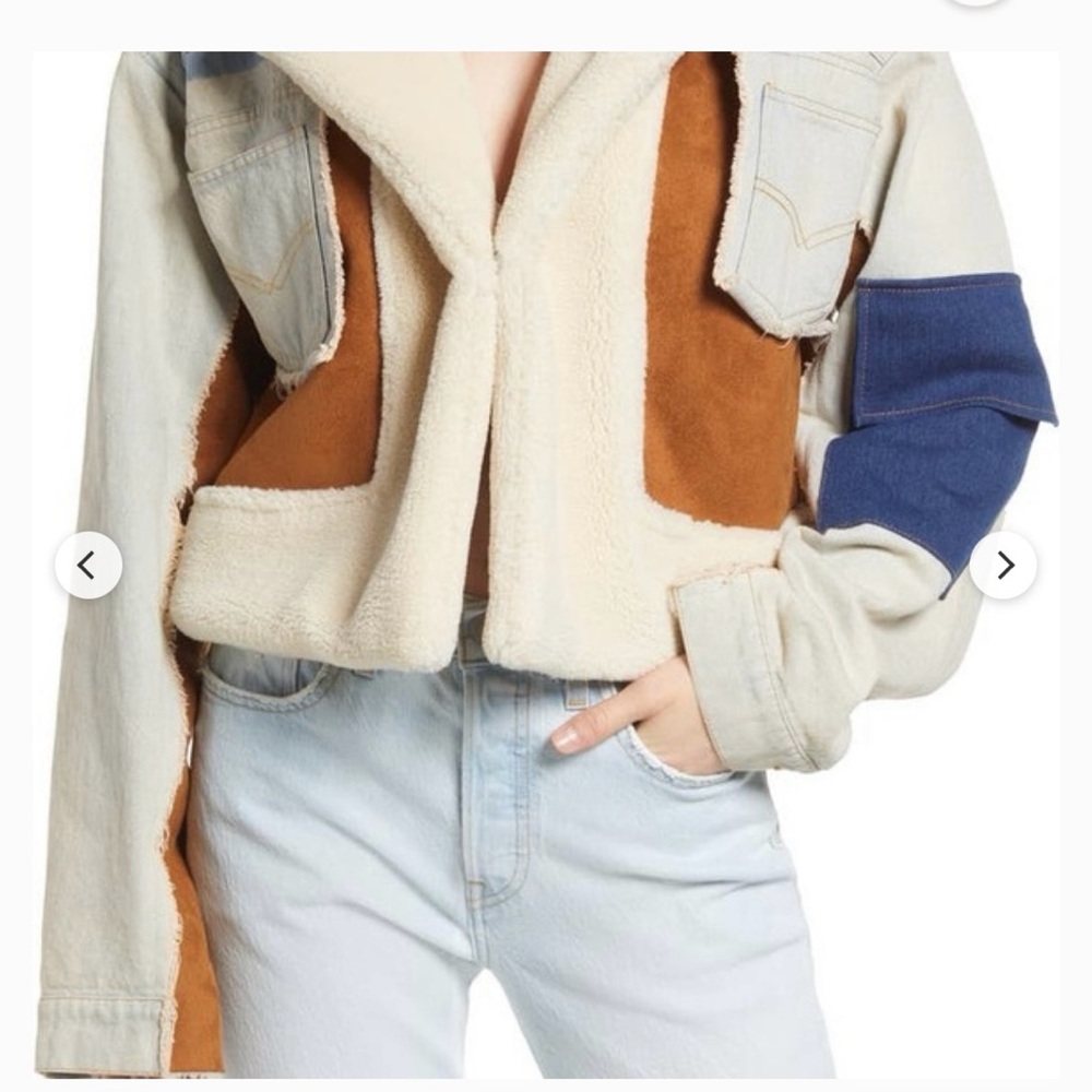 Shearling-Trim Patchwork Jacket - Cream & Brown